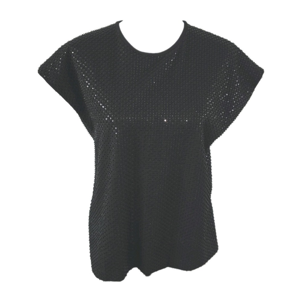 Ann Mashburn Gia Shell Black Beaded Sequin Mesh Holiday Top M